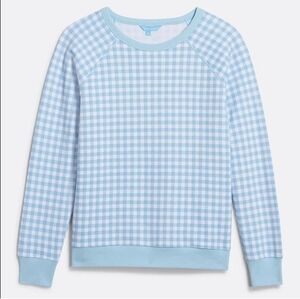 Draper James Fall Light Blue Cotton Small Gingham Crewneck Natalie Sweatshirt